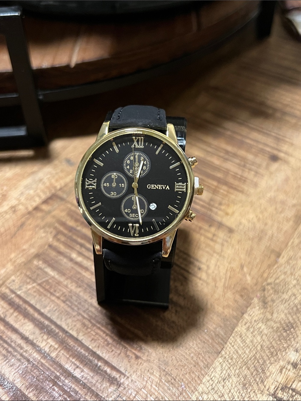 Geneva Black and Gold Men’s Dress Watch